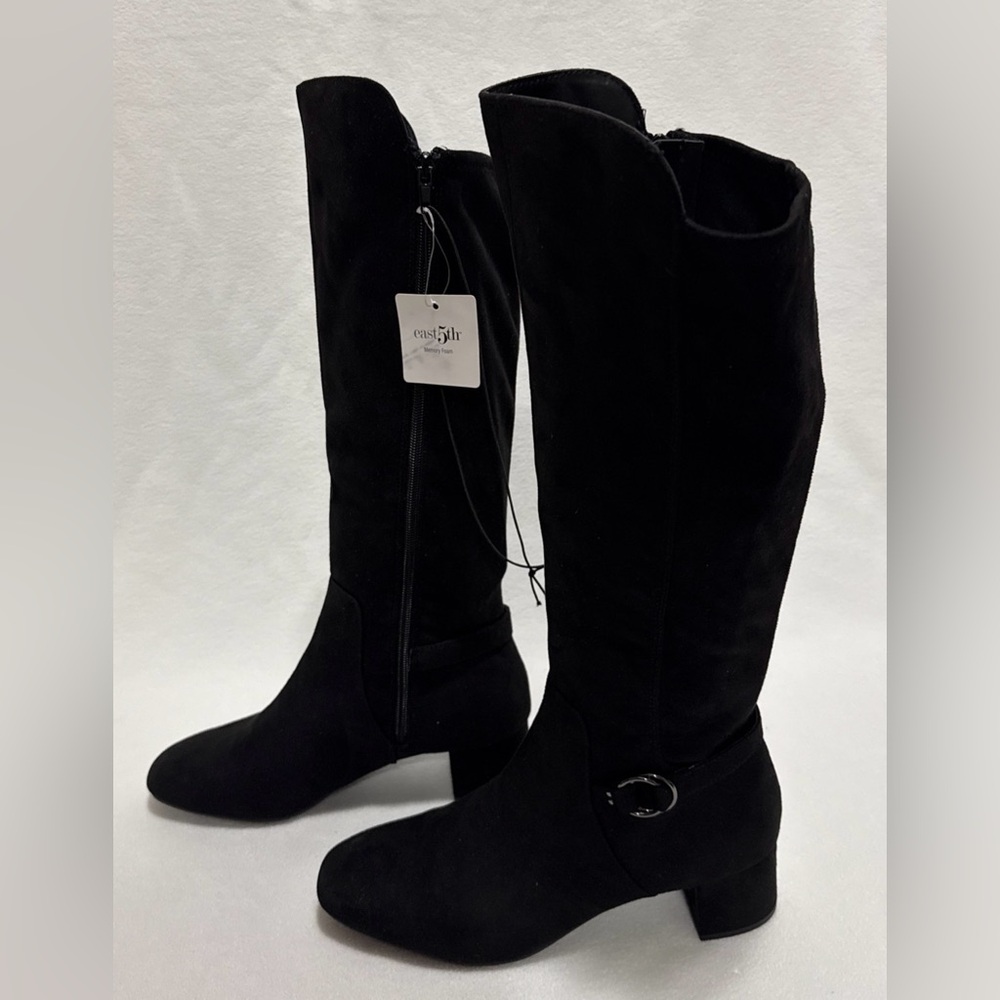 East 5th Womens 9.5M Black Surrey Block Heel Faux Suede Dress Boots Memory Foam
